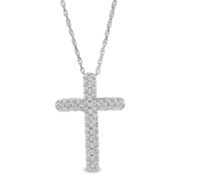 5/8 CT. T.W. Diamond Triple Row Cross Pendant in 10K White Gold