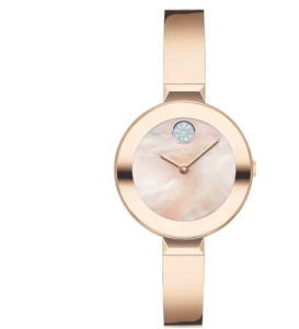 Ladies' Movado Bold® Crystal Rose-Tone Bangle Watch with Transparent Mother-of Pearl Dial (Model: 3600628)