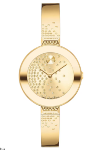 Ladies' Movado Bold® Champagne Crystal Accent Gold-Tone IP Bangle Watch with Gold-Tone Dial (Model: 3600926)