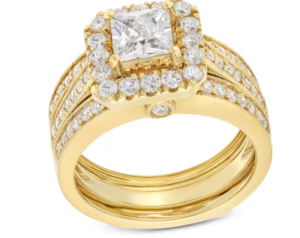 2 CT. T.W. Princess-Cut Certified Lab-Created Diamond Cushion-Shaped Frame Bridal Set in 14K Gold (F/VS2)