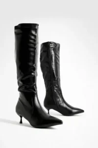 Wide Fit Low Heel Pointed Toe Knee High Boots